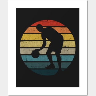 Basketball Player Silhouette On A Distressed Retro Sunset print Posters and Art